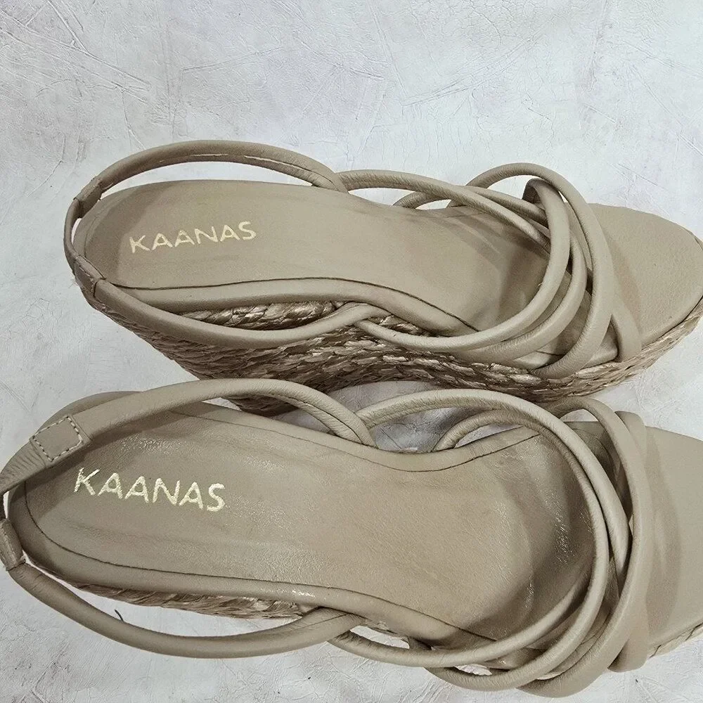 Kaanas - 8 M Margaritas Raffia‎ Strappy Wedge Sandal In Sand Leather